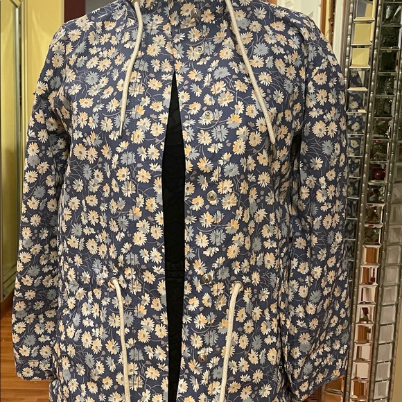 Ruffle-Neck Anorak Raincoat in French Floral - french floral blue moon